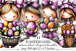 Whimsical Easter Girl Clipart Bundle, an Illustration by Designking