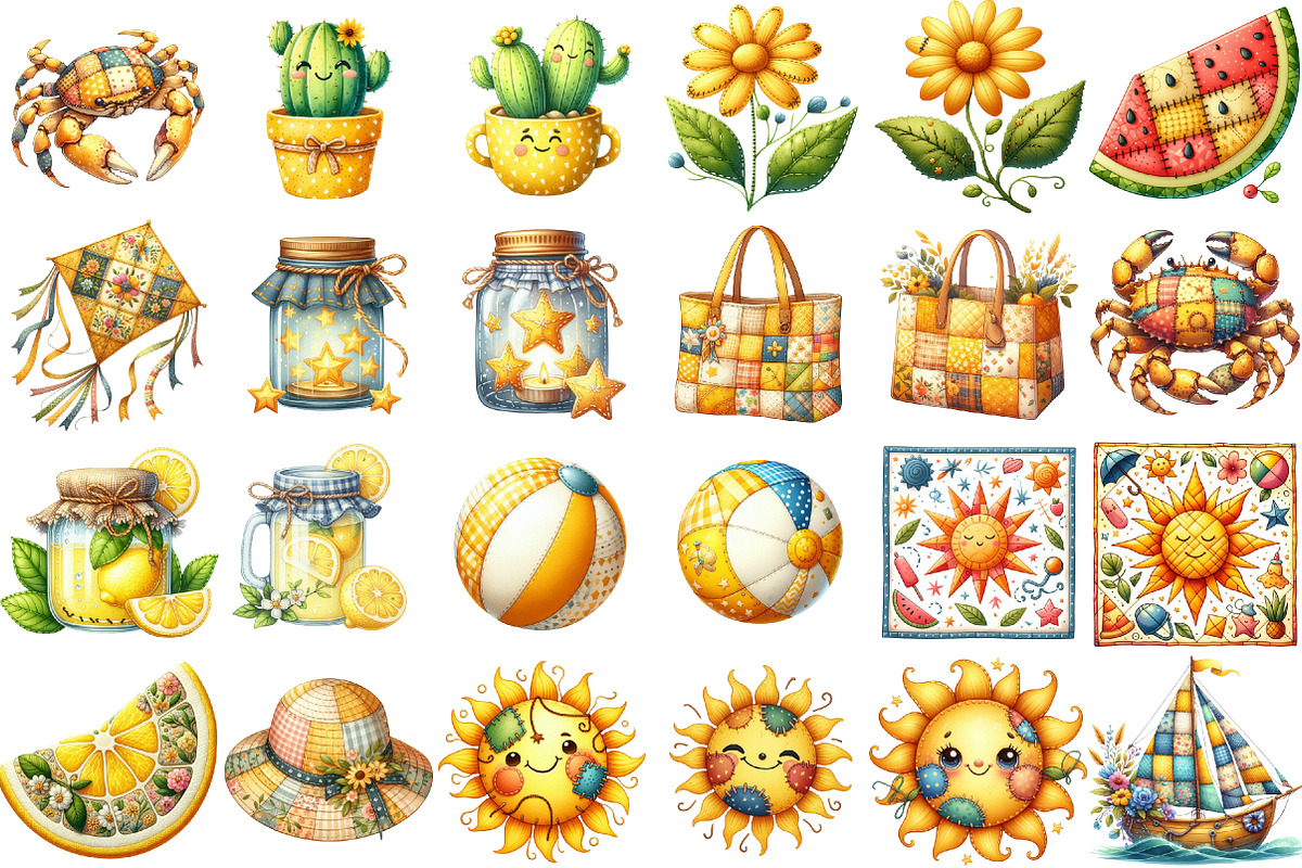 Yellow Patchwork Summer Clipart, an Illustration by Sublimation Artist (Photo 2 of 6)