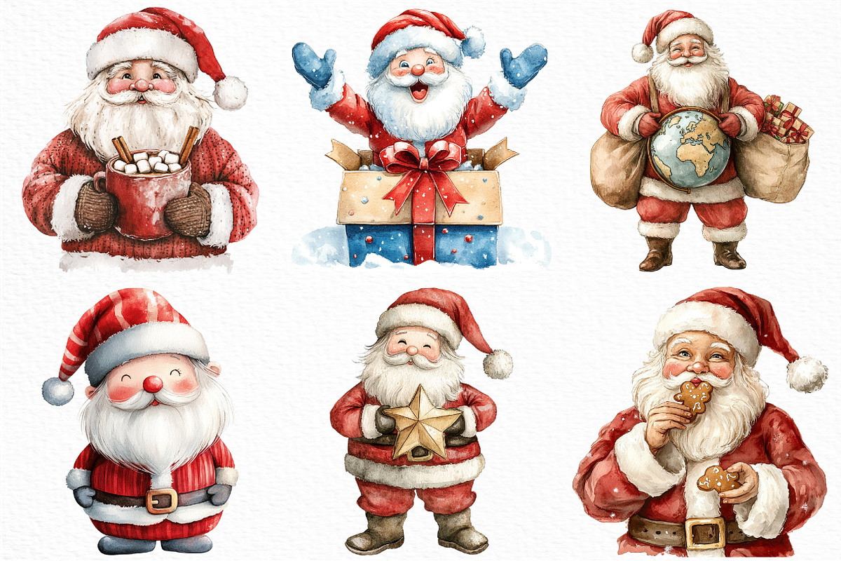 Watercolor Santa Clipart, an Illustration by Craft Nest (Photo 4 of 6)