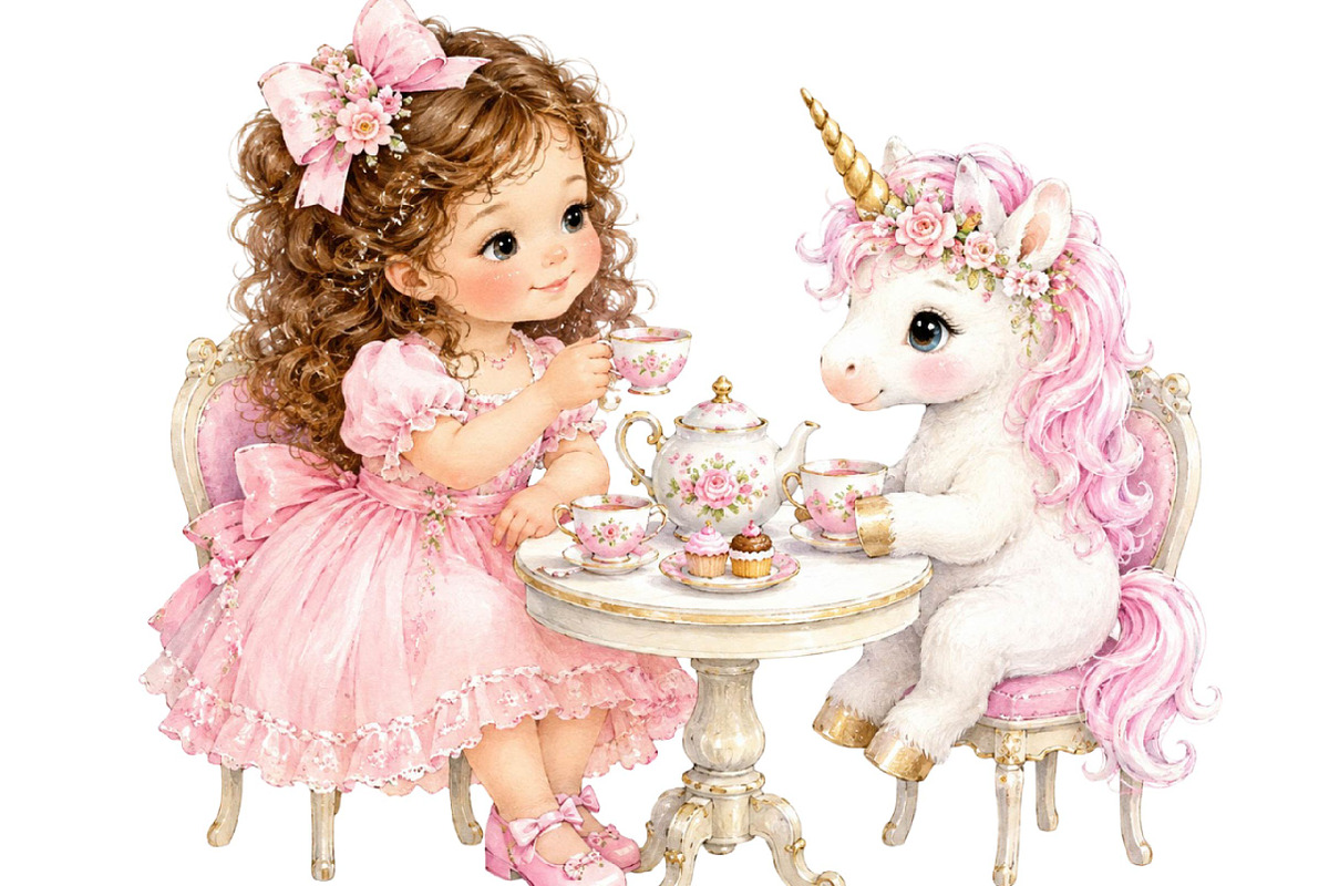 Princess and Unicorn Watercolor, a Seasonal Illustration by CreationArt (Photo 2 of 8)
