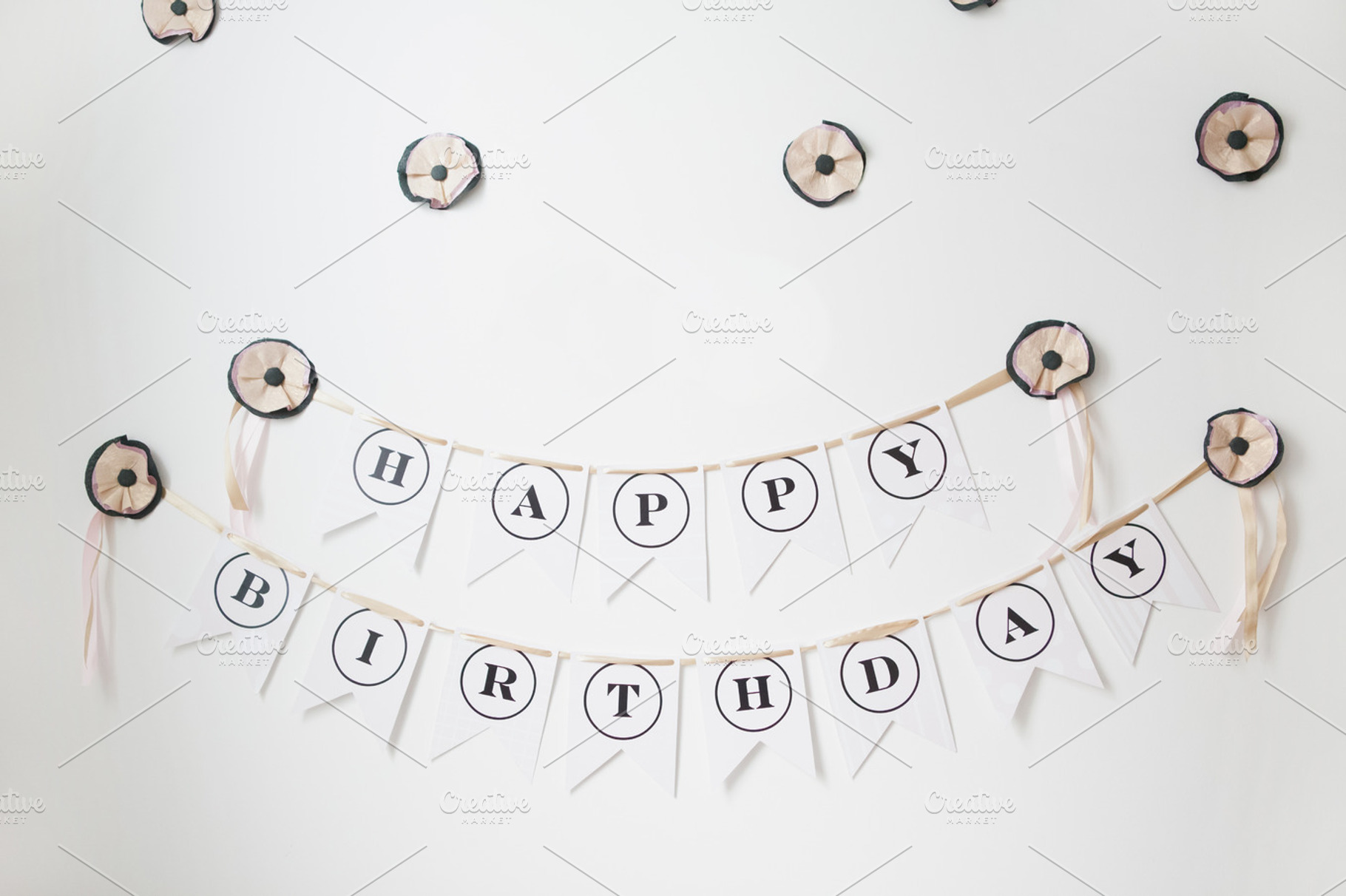 Pink and black garland of flags stock photo containing first birthday and 1, a Holiday Photo by Marine Girl shop