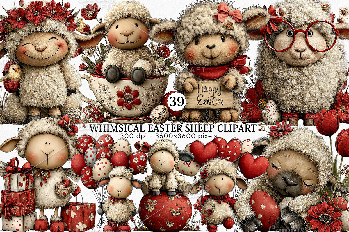 Whimsical Easter Sheep Clipart PNG, an Illustration by Canvas Craft (Photo 1 of 7)