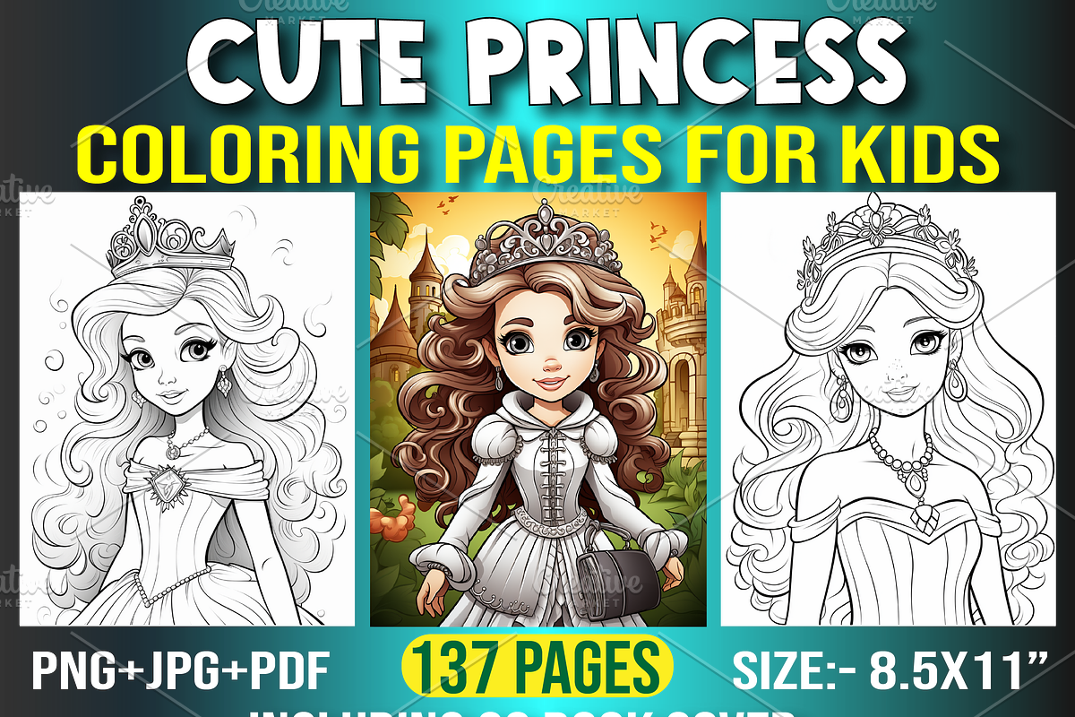 137 Cute Princess Coloring Book for, a Stationery Template by Design Station (Photo 1 of 6)