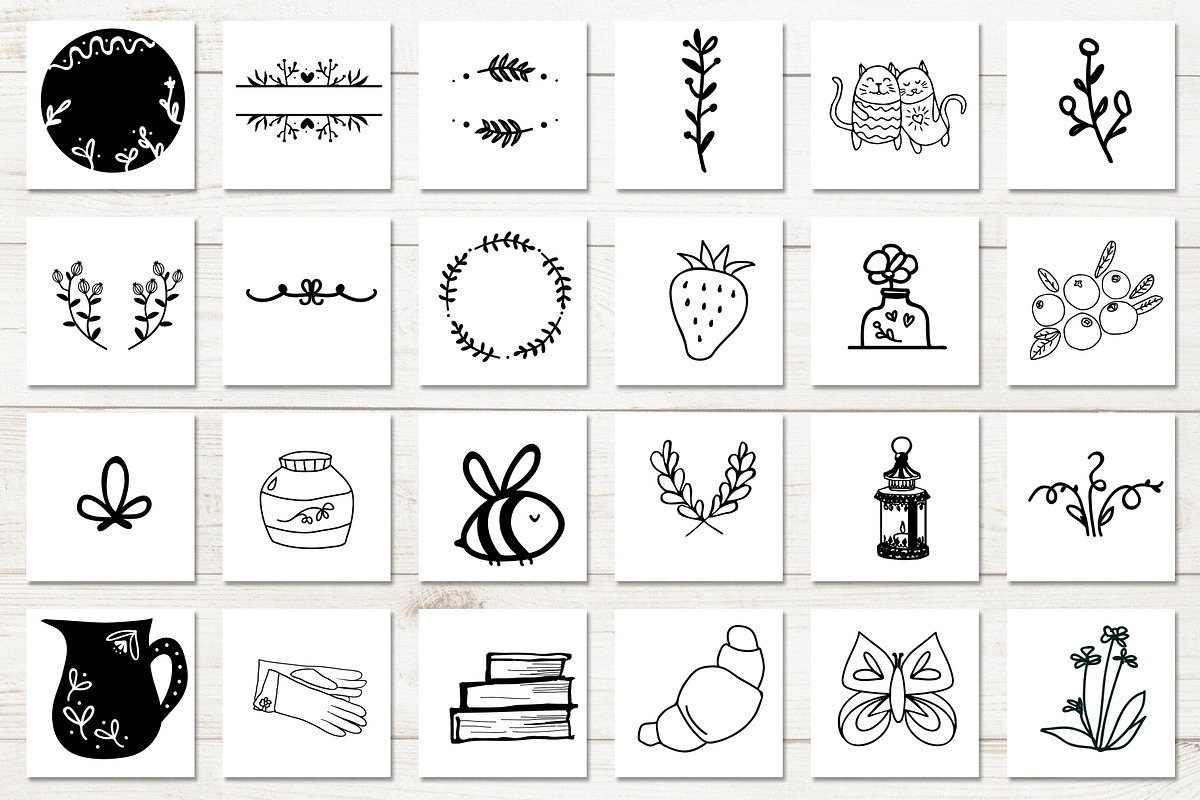100 hand drawn elements, an Illustration by Cozy pattern shop (Photo 4 of 7)