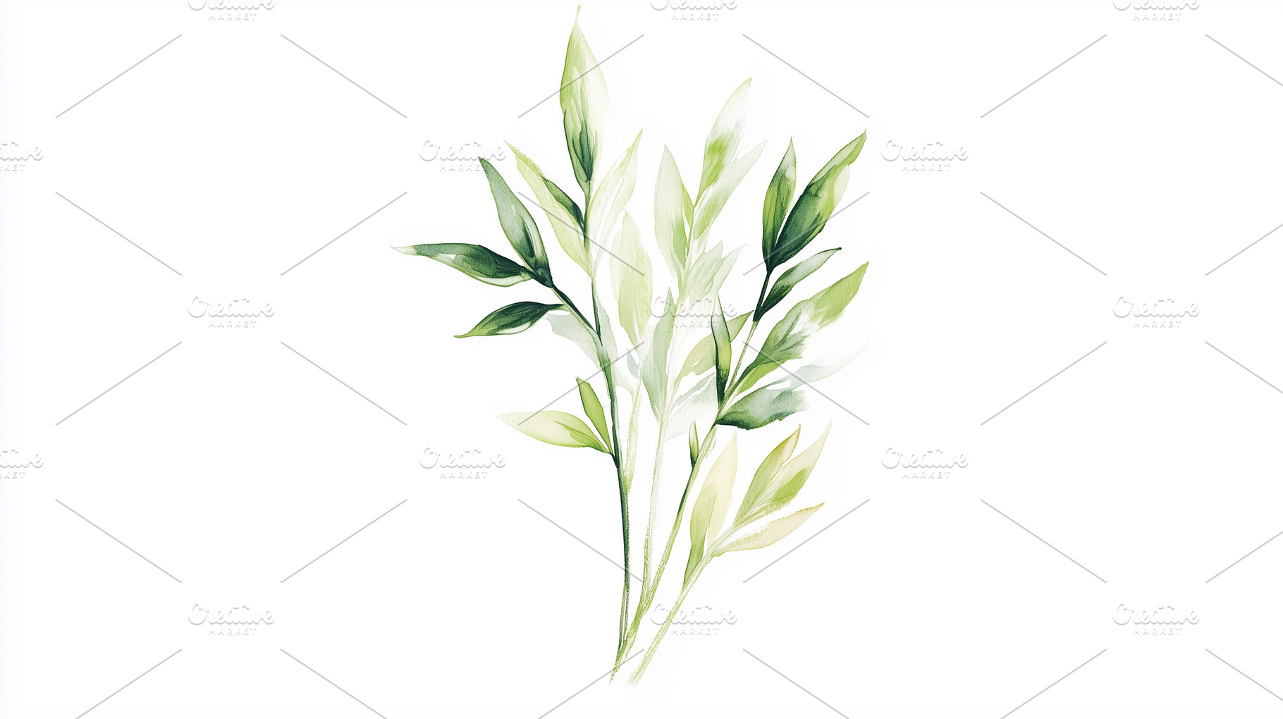 Delicate watercolor green leaves, a Nature Photo by MistyDay