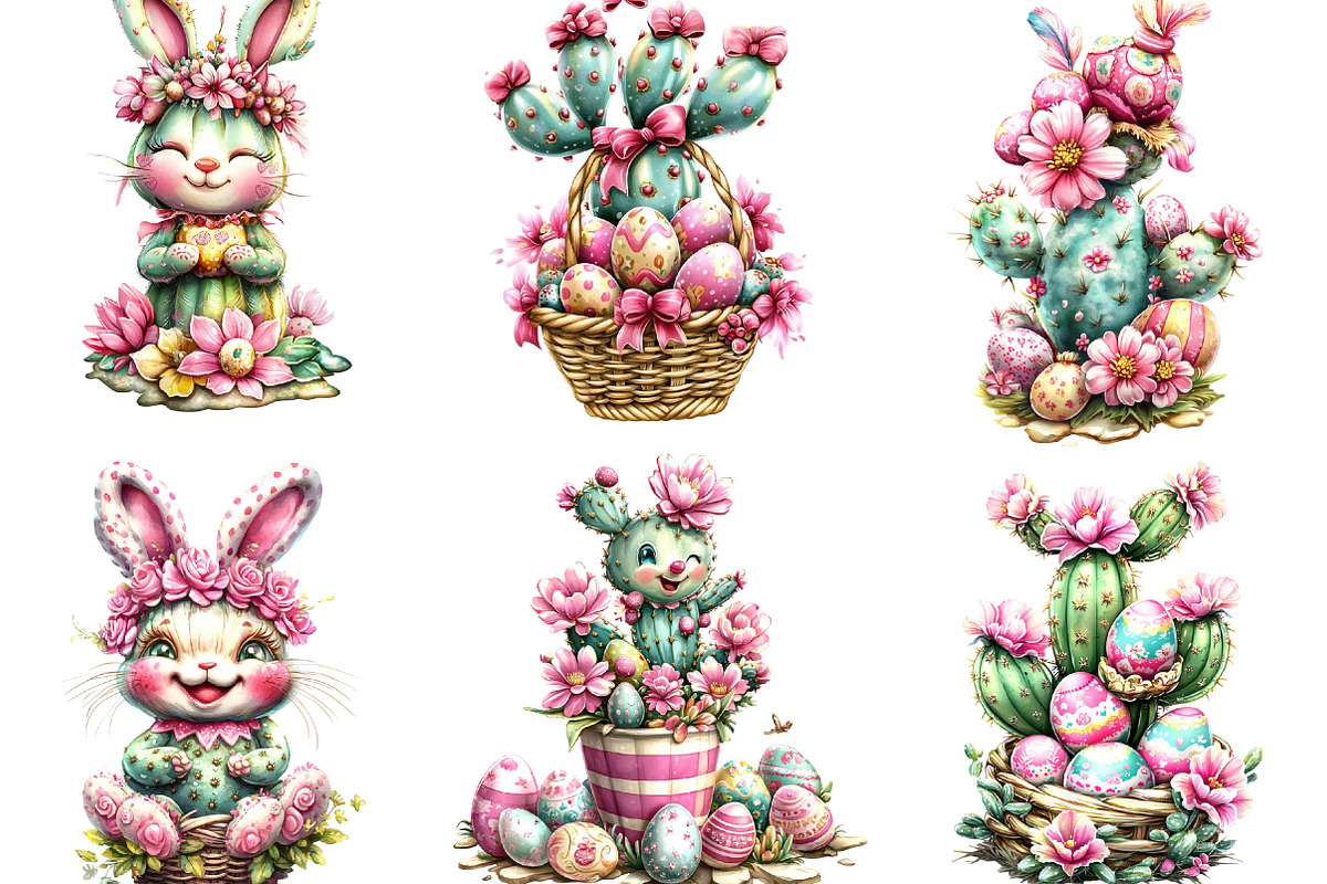 Whimsical Easter Cactus Clipart, an Illustration by Designking (Photo 5 of 5)