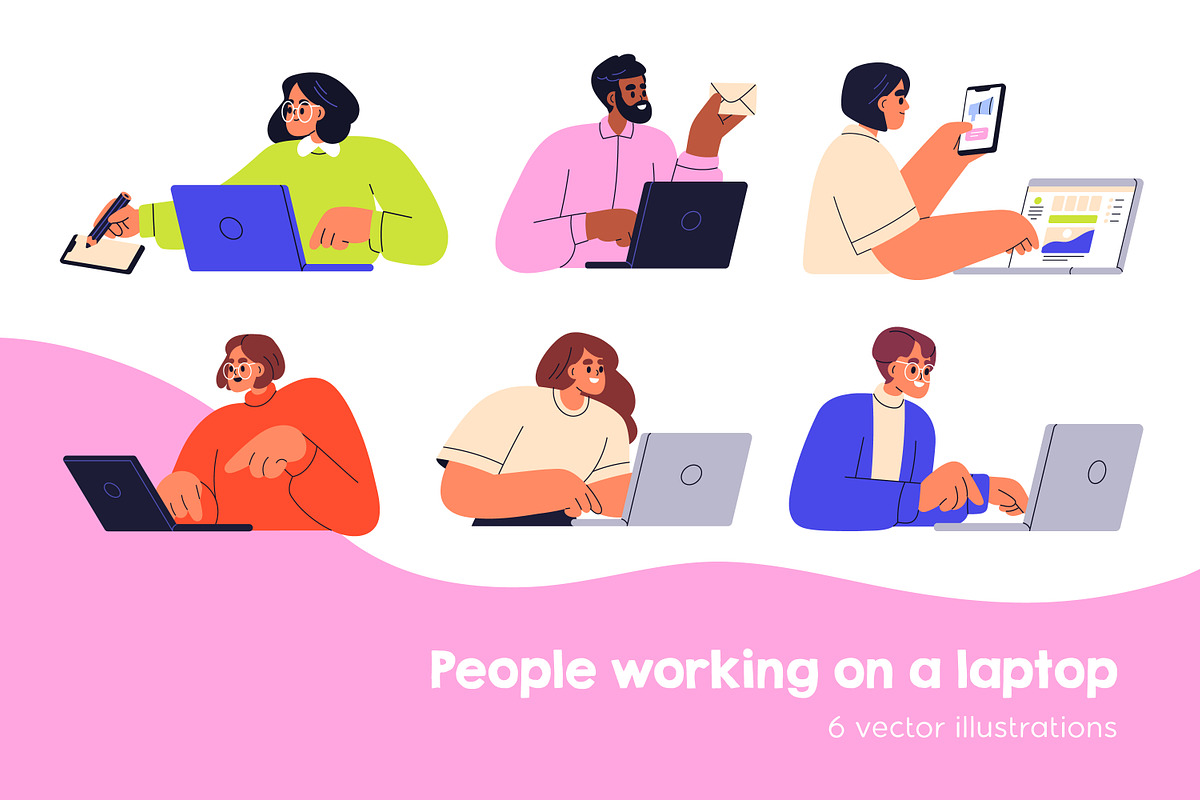 Business people work on laptops set, a Work Illustration by Good Studio (Photo 1 of 7)