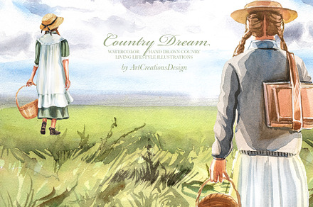 Watercolor Country Dreams Clipart, a Person Illustration by ArtCreationsDesign
