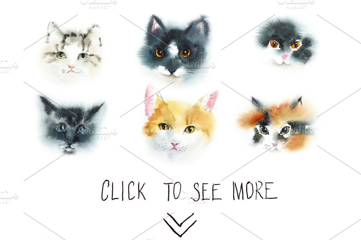 Watercolor Fluffy cats, an Animal Illustration by Budogoshch (Photo 2 of 7)