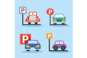 four parking cars icons, an Object Illustration by studiogstock