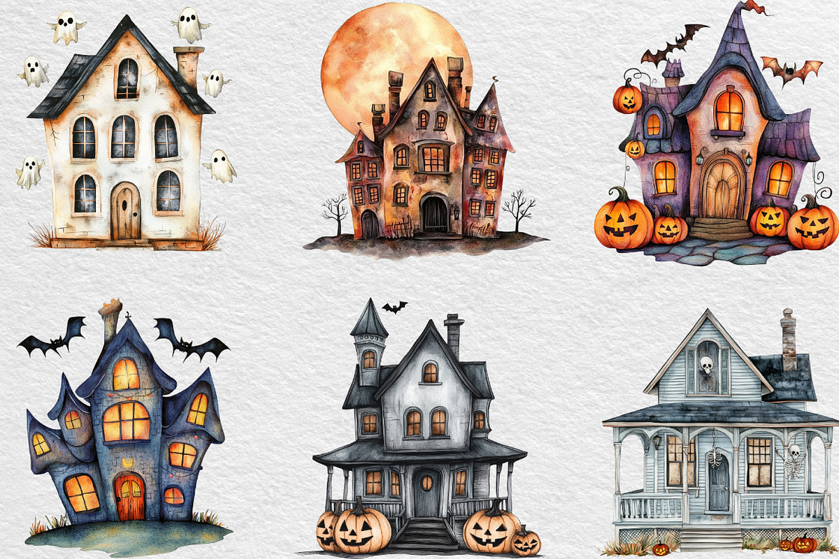 Watercolor Halloween House Clipart, an Illustration by Black Bird Studio (Photo 4 of 6)