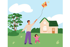 Young father and child fly kite on, a Person Illustration by Vectorbuum