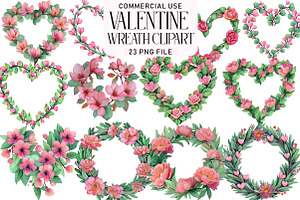 Valentine Wreath Watercolor Clipart, an Illustration by Daily.Designs
