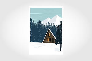 Vector Winter Template With Cottage