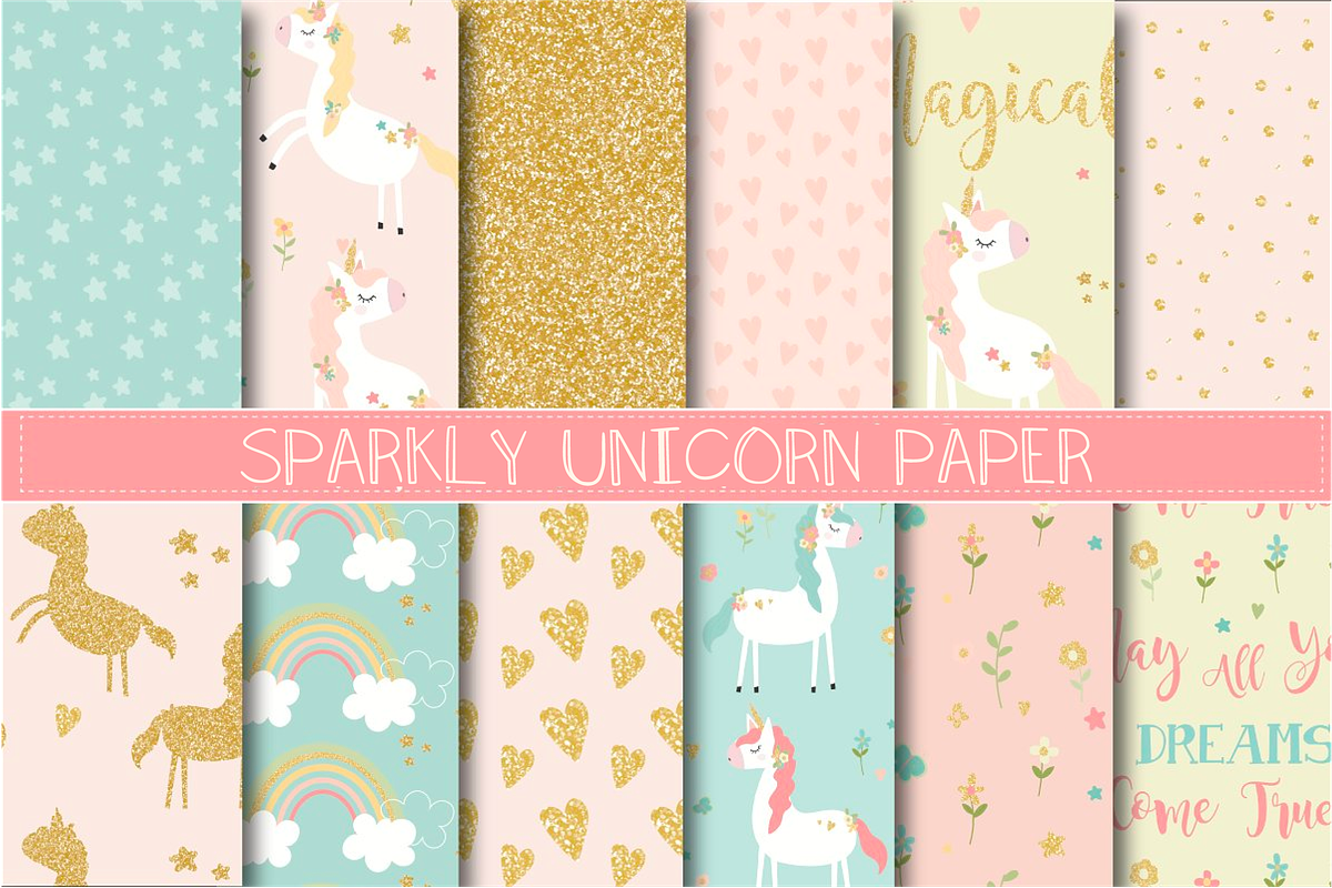 Sparkly unicorn paper, a Pattern Graphic by Poppymoondesign (Photo 1 of 2)