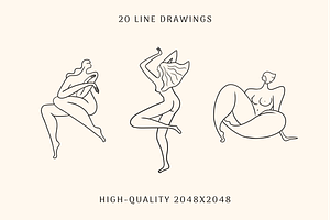 Coral Feminine Line Drawings