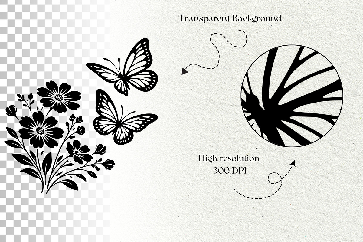 Butterfly Flower Silhouette, a Decorative Illustration by DENIDigitalArtSudio (Photo 4 of 4)