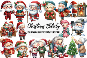 Christmas Elderly Clipart Set, an Illustration by Daily.Designs