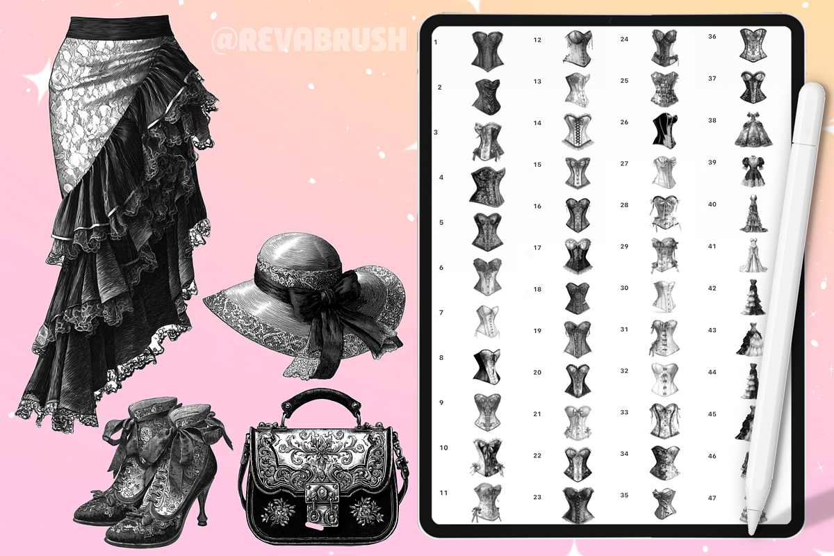Procreate Vintage Clothes brushes, a Brush Add-On by Revabrush (Photo 7 of 10)