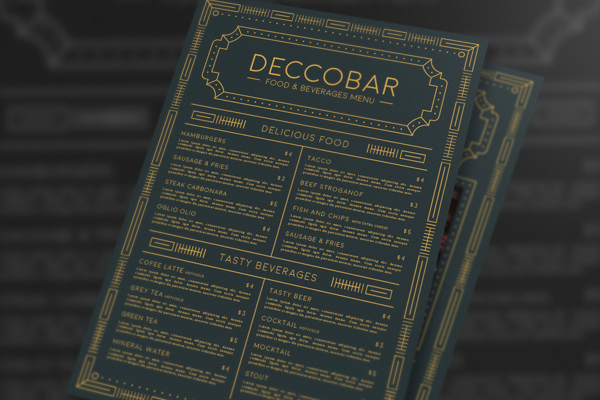 Art Deco Food & Beverages Menu, a Flyer Template by The Good Store (Photo 6 of 6)
