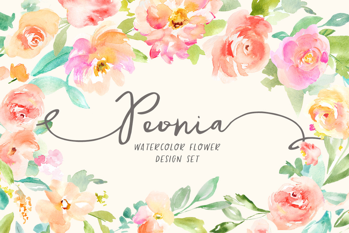 Peonia Watercolor Design Set, an Illustration by Angie Makes (Photo 1 of 9)