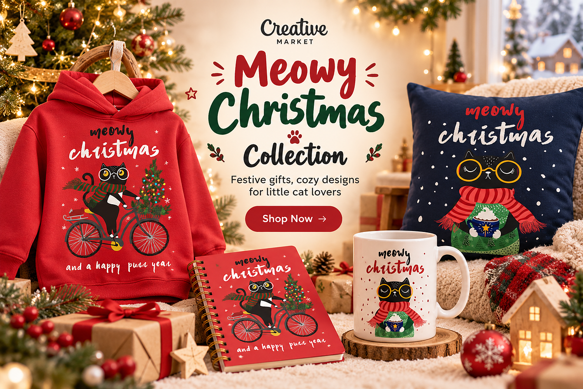 New year black cat.Christmas pattern, an Animal Illustration by StudioLondon (Photo 3 of 3)