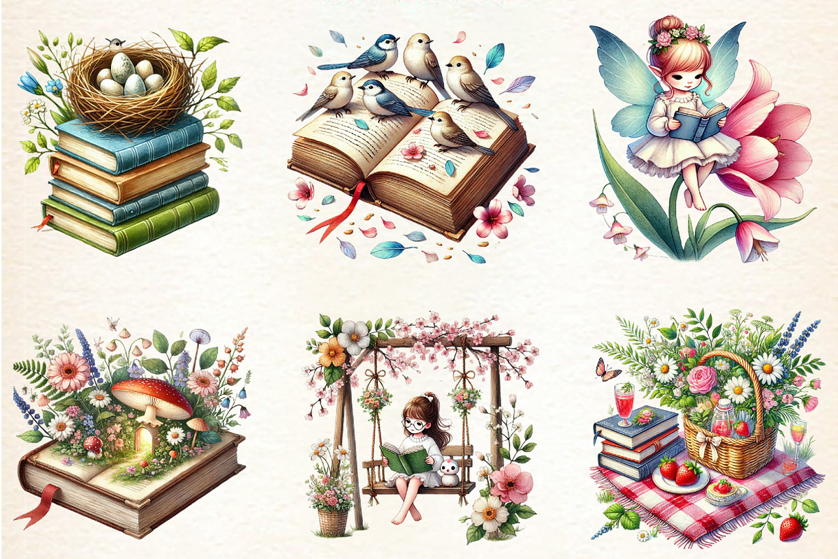 Spring Books Lover, a Seasonal Illustration by DreamArtGraphic (Photo 5 of 5)