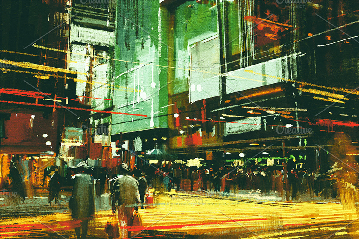9 cityscape digital paintings bundle, a Person Illustration by Grandfailure (Photo 10 of 10)