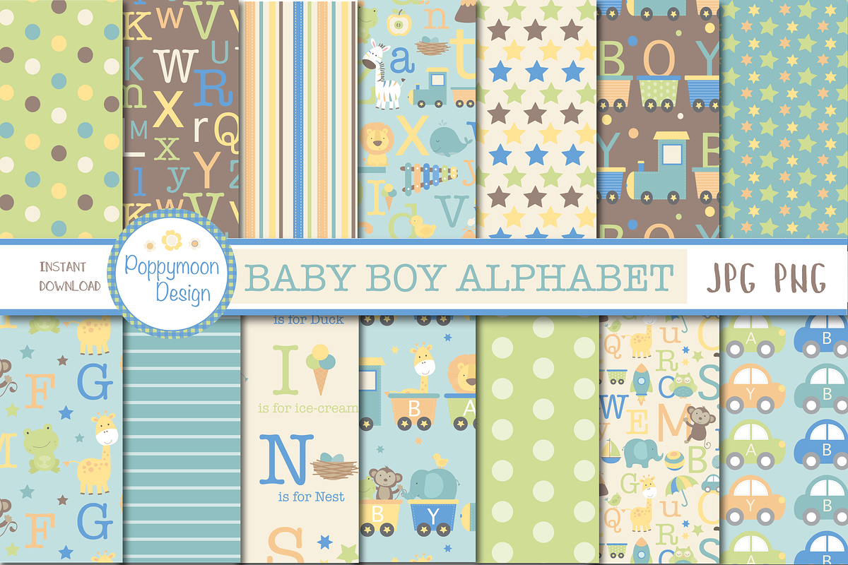 Baby Boy Alphabet paper, an Animal Illustration by Poppymoondesign (Photo 1 of 2)