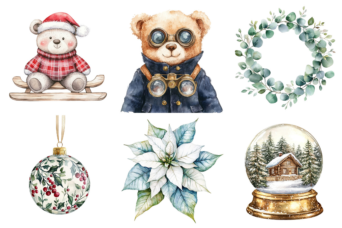 Christmas Teddy Bear Clipart, a Seasonal Illustration by CitraGraphics (Photo 3 of 5)