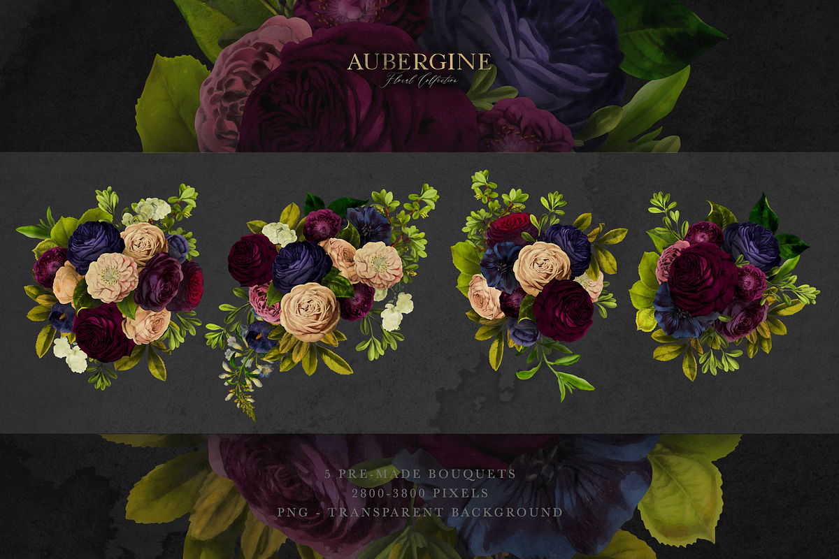 Aubergine Floral Clip Art, an Illustration by Eclectic Anthology (Photo 2 of 9)