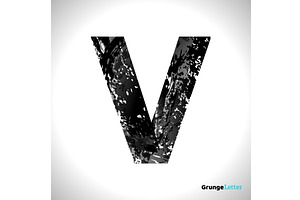 Grunge Vector Letter V. Black Font