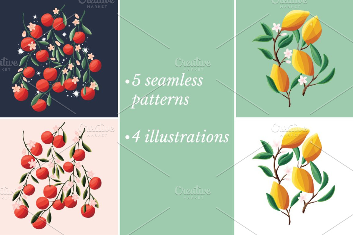 Fruit Patterns VECTOR, a Pattern Graphic by Blue Lela Design
