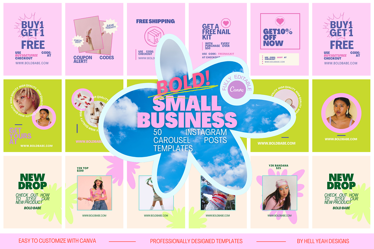 BOLD Instagram Carousel Posts, a Social Media Template by Hell Yeah Designs (Photo 1 of 9)
