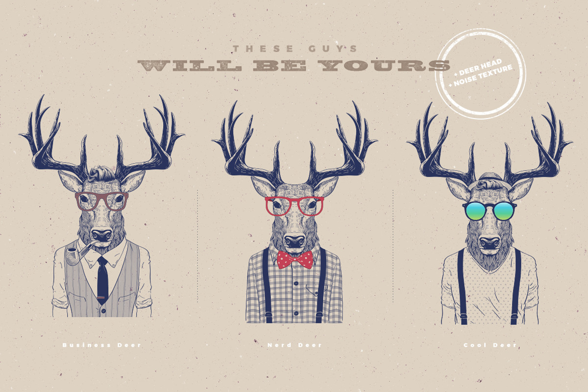 Hipster Deer Characters, a Work Illustration by blauananas (Photo 8 of 8)