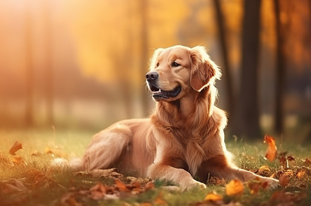 Retriever dog in autumn park, an Animal Photo by AlyaAnd