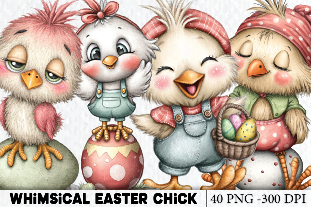 Whimsical Easter Chick Clipart, a Seasonal Illustration by HueNestify (Photo 1 of 3)
