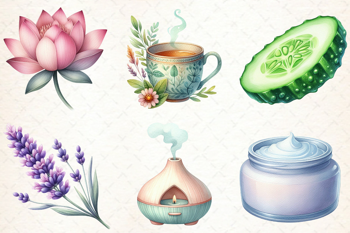 Watercolor Spa Day Clipart Bundle, a Seasonal Illustration by Libby Wishes (Photo 3 of 7)