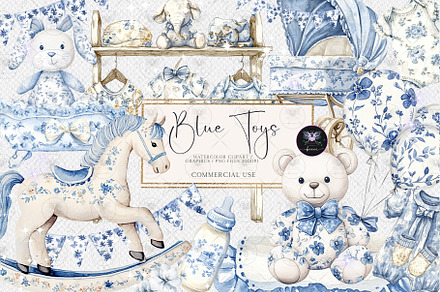 Toile Nursery Clipart Chinoiserie, an Illustration by BigCakeBee