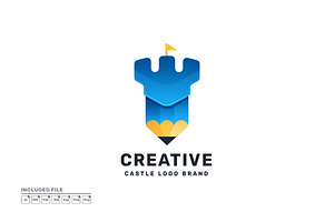 Pencil Castle Gradient Colorful Logo, a Branding & Logo Template by yuanesei