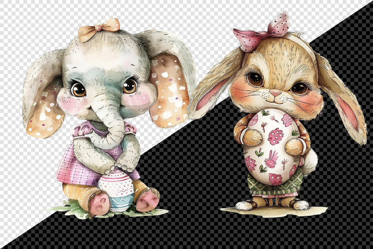 Watercolor Easter Cute Animals Png, an Illustration by Creative Art (Photo 4 of 8)
