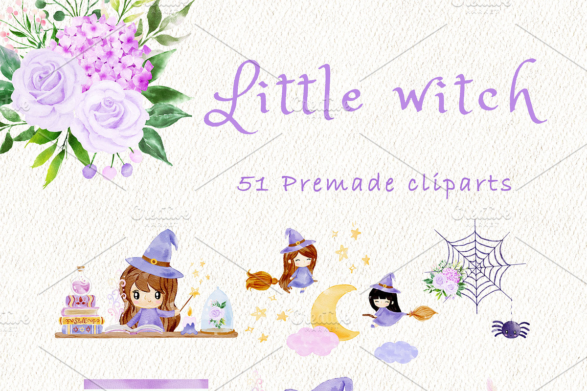 Little witch - Halloween clipart, a Decorative Illustration by heyiamalice (Photo 5 of 13)