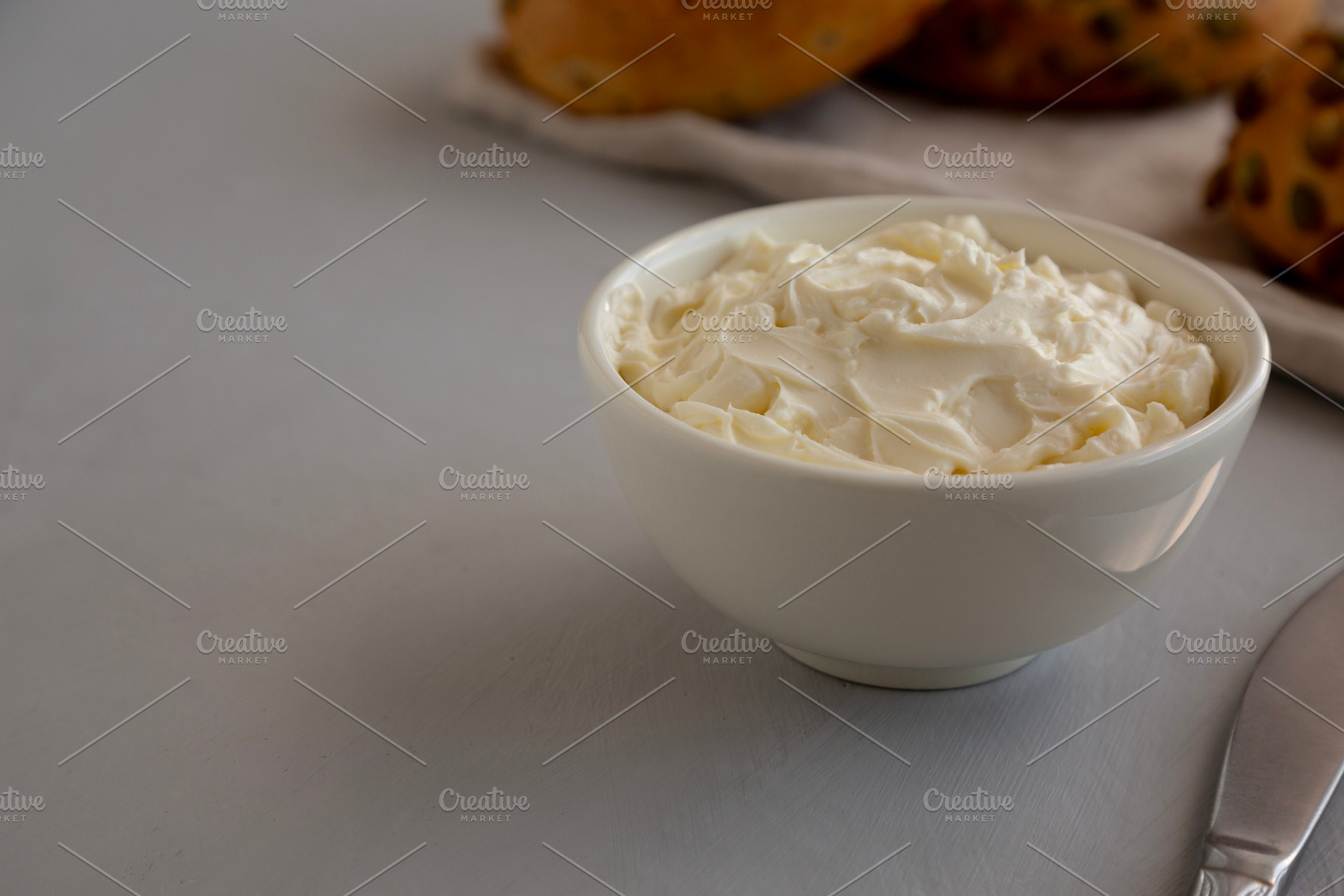 Organic Creamy Cream Cheese Spread Perfect for Bagels, a Food & Drink Photo by LiudmylaChuhunova