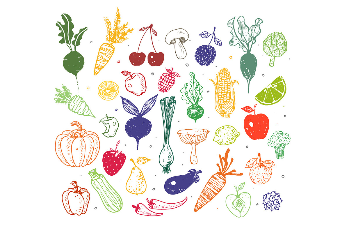 Fruits and vegetables doodles, a Food Illustration by Elina_Li (Photo 3 of 20)