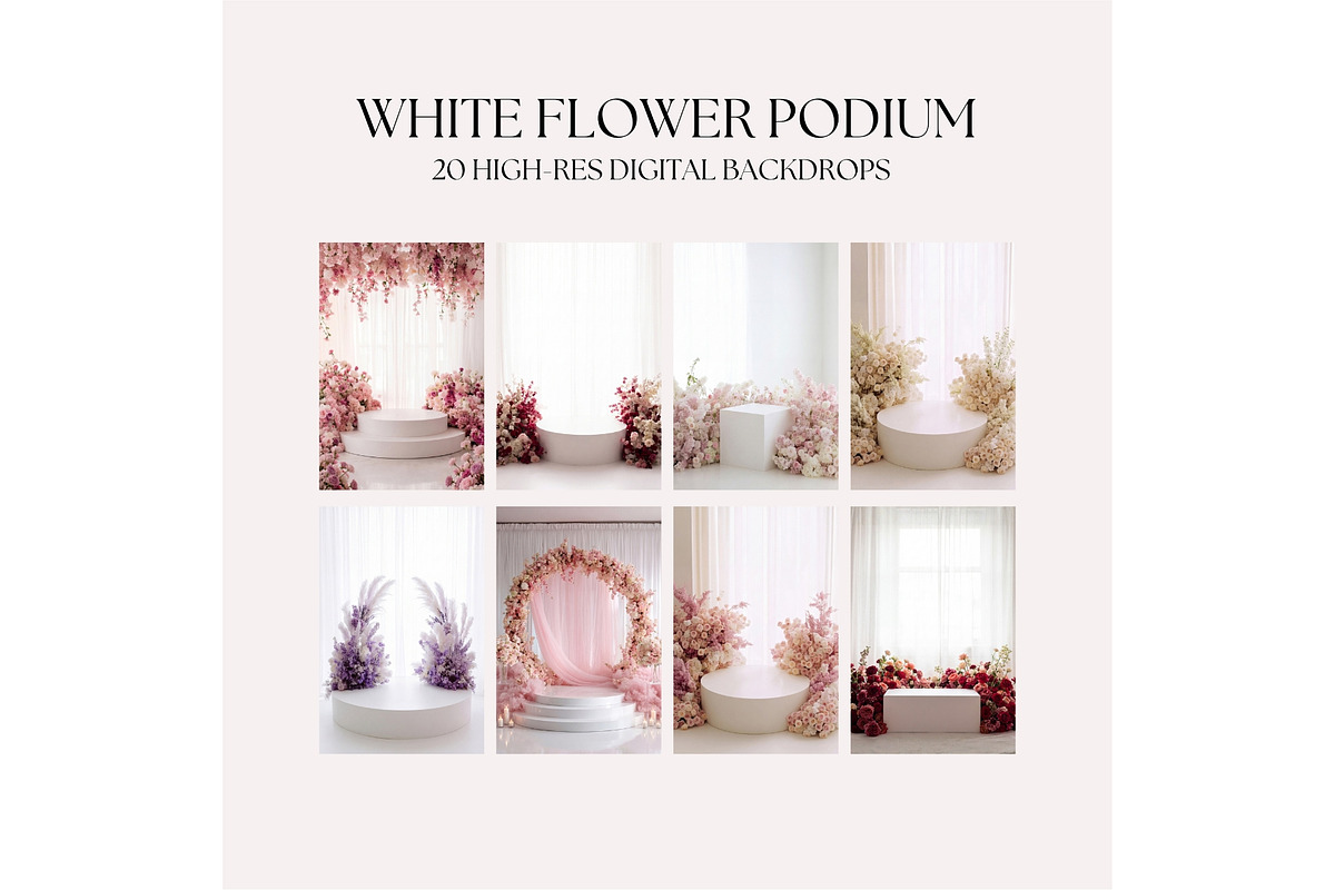 White Floral Podium Digital Backdrop, a Background Graphic by Business Chic (Photo 2 of 6)