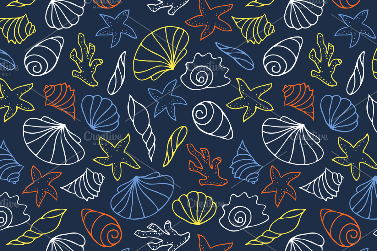 10 seamless patterns with seashells, a Pattern Graphic by EvgeniaV (Photo 7 of 7)