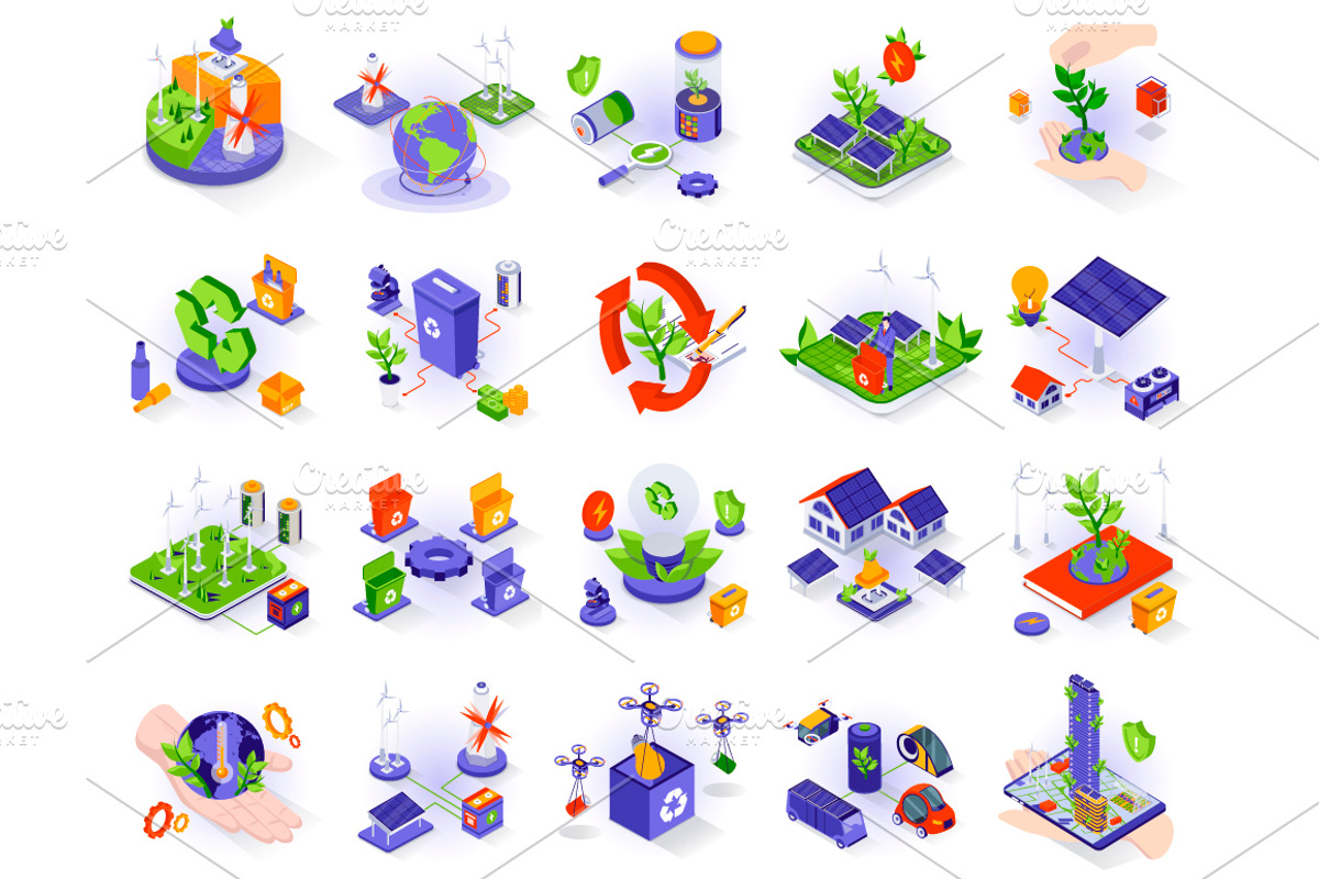 Eco Life Isometric 3D Illustrations, a Templates & Theme by alexdndz