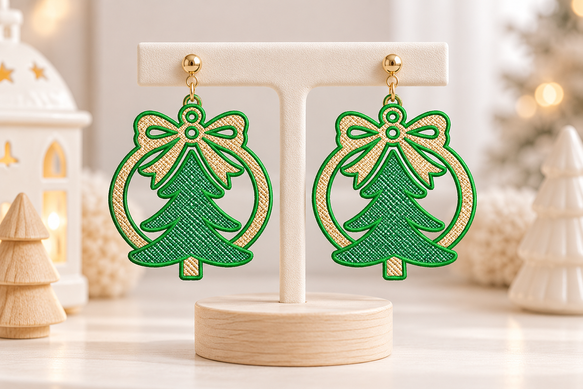 Christmas Tree Earrings Embroidery, an Object Graphic by Craft Nest (Photo 4 of 4)