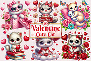 Valentine Cute Cat Clipart Bundle, a Seasonal Illustration by Craft Nest (Thumbnail 1 of 5)