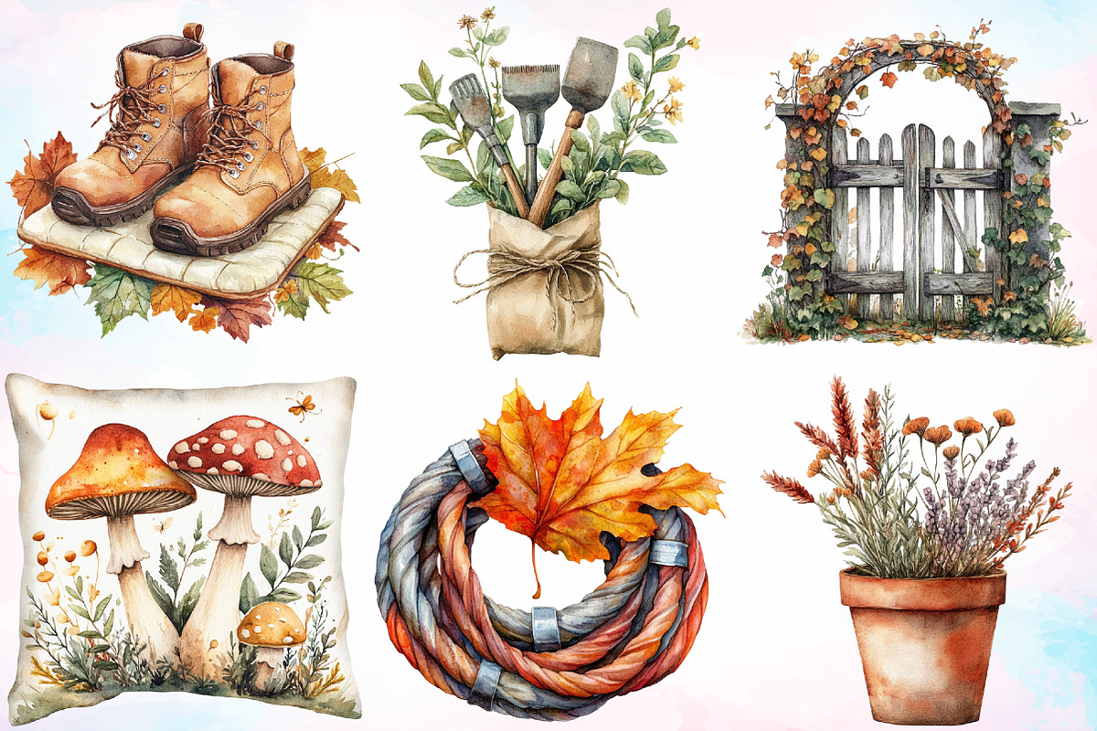 Watercolor Autumn Garden Clipart PNG, an Illustration by Canvas Craft (Photo 2 of 3)